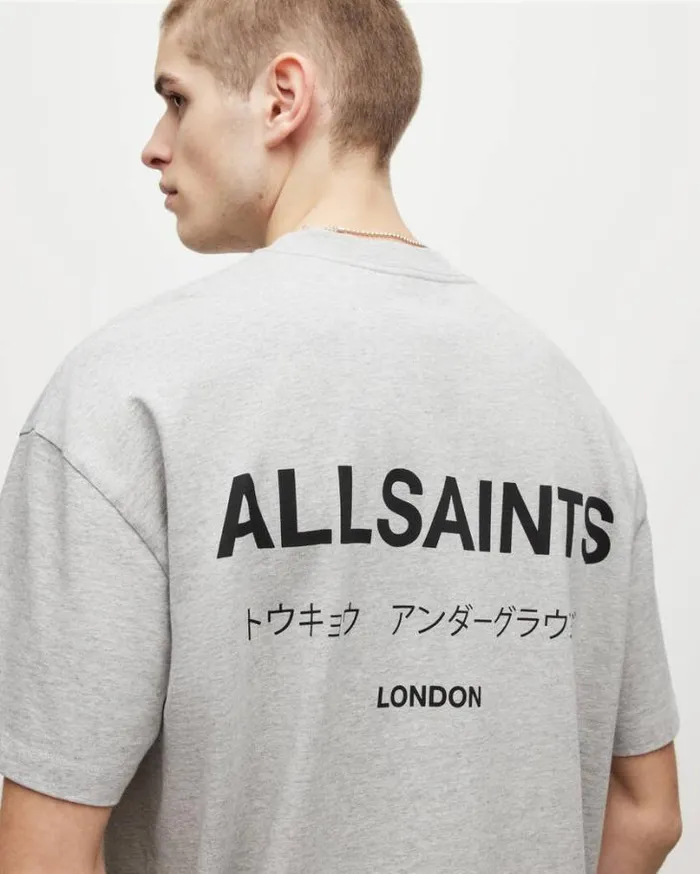 Underground Oversized Crew Neck TShirt Grey Marl Men AllSaints TShirts