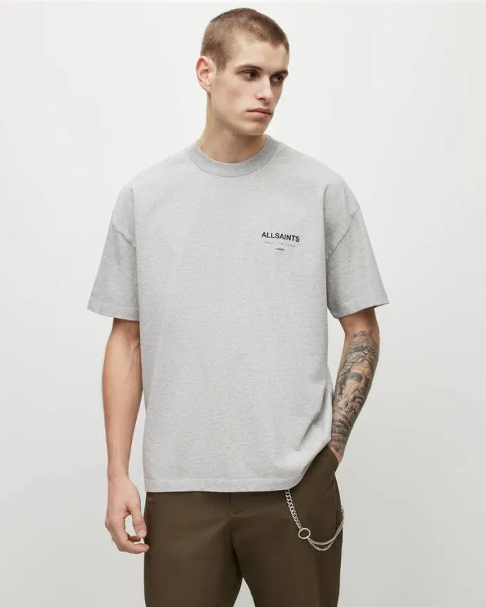 Underground Oversized Crew Neck TShirt Grey Marl Men AllSaints TShirts
