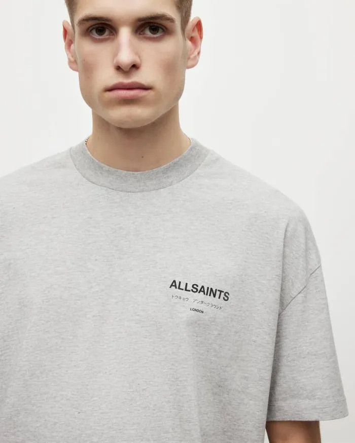 Underground Oversized Crew Neck TShirt Grey Marl Men AllSaints TShirts