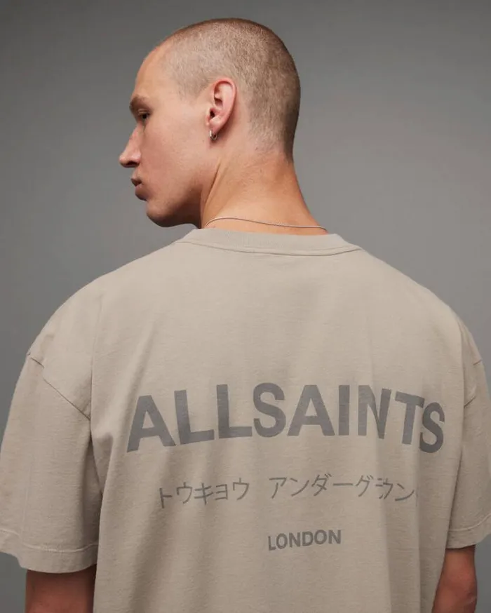 Underground Oversized Crew Neck TShirt Stone Taupe Men AllSaints TShirts