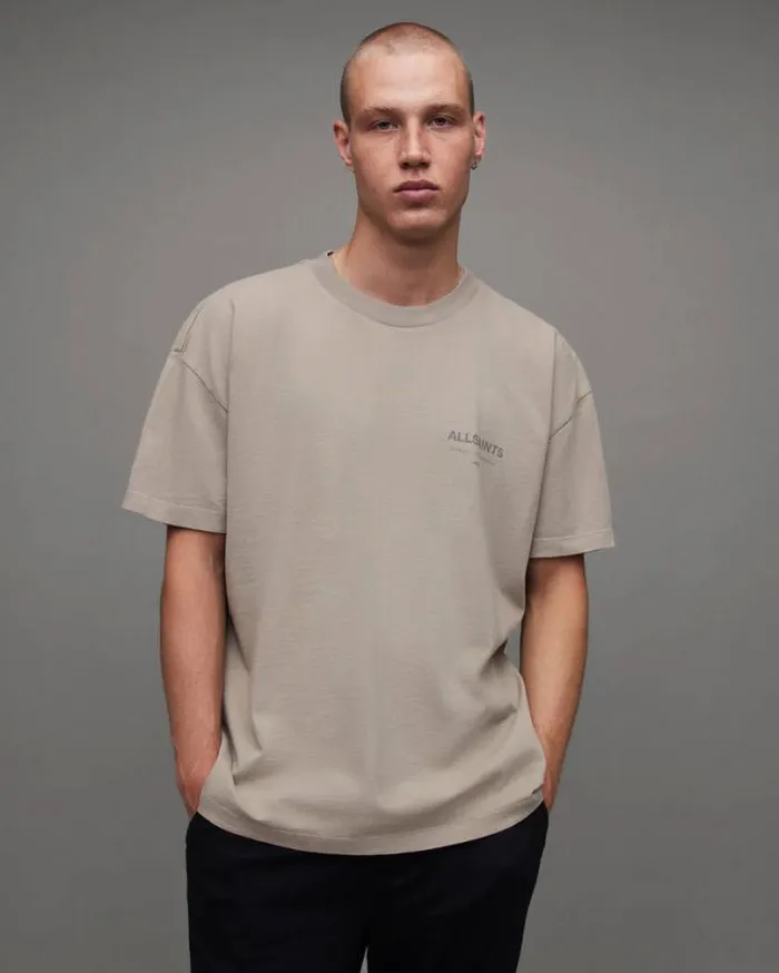 Underground Oversized Crew Neck TShirt Stone Taupe Men AllSaints TShirts