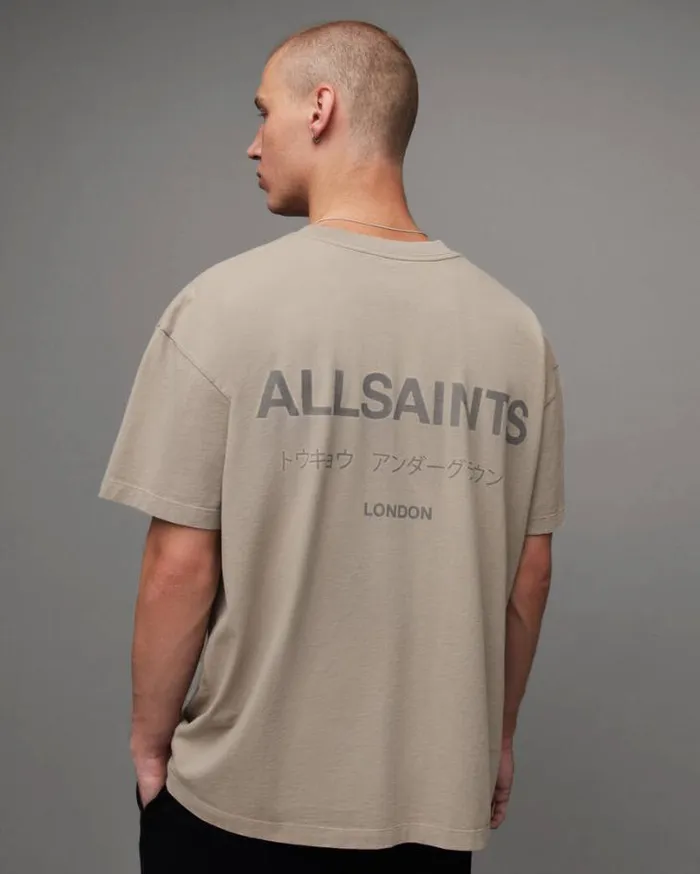 Underground Oversized Crew Neck TShirt Stone Taupe Men AllSaints TShirts