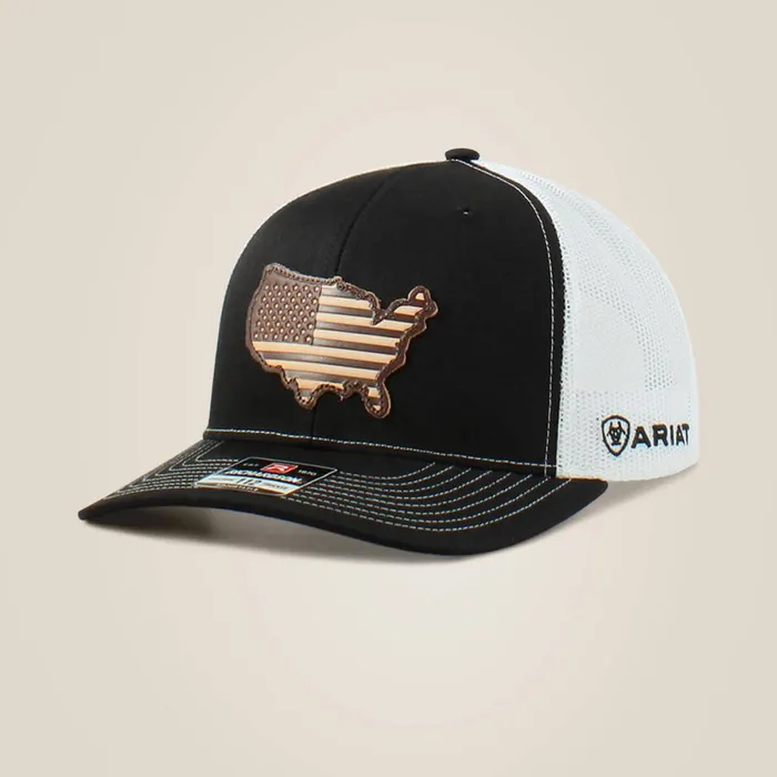 Usa Flag Patch Logo Cap Black Men Ariat Hats and Caps