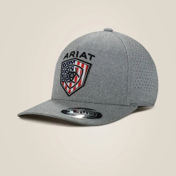 Usa Flag Shield Logo Cap Gray Men Ariat Hats and Caps
