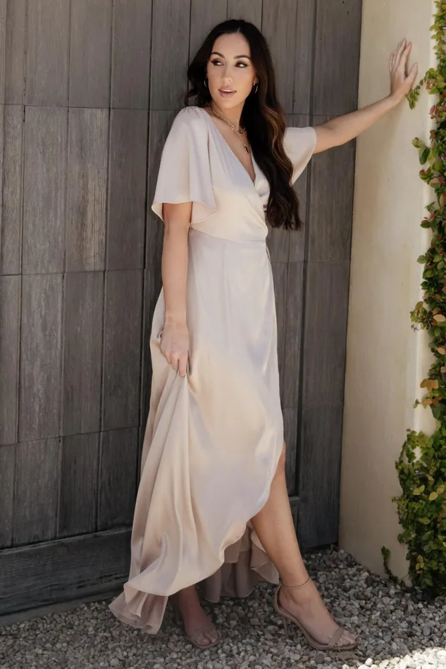 Vara Satin Maxi Wrap Dress Champagne Women Baltic Born Wedding Guest Vara Satin Maxi Wrap Dress Champagne Women Baltic Born Wedding Guest