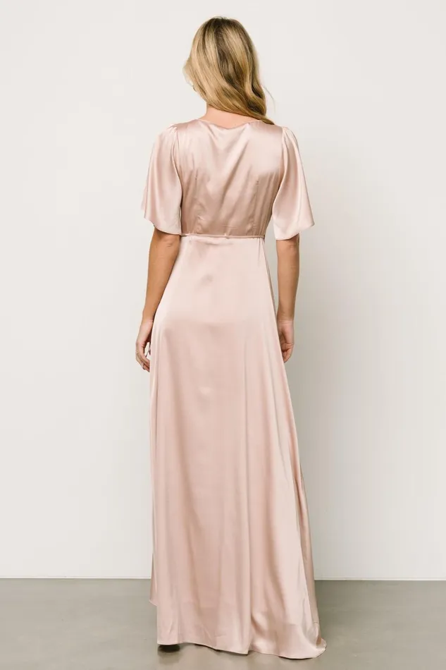 Vara Satin Maxi Wrap Dress Champagne Women Baltic Born Wedding Guest Vara Satin Maxi Wrap Dress Champagne Women Baltic Born Wedding Guest