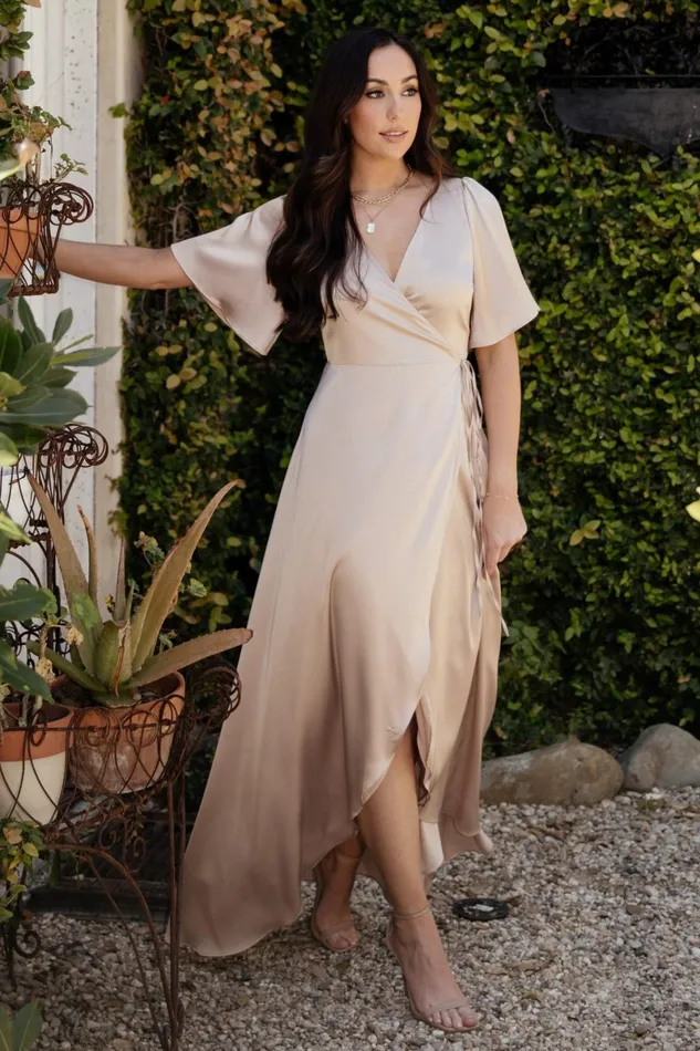Vara Satin Maxi Wrap Dress Champagne Women Baltic Born Wedding Guest Vara Satin Maxi Wrap Dress Champagne Women Baltic Born Wedding Guest