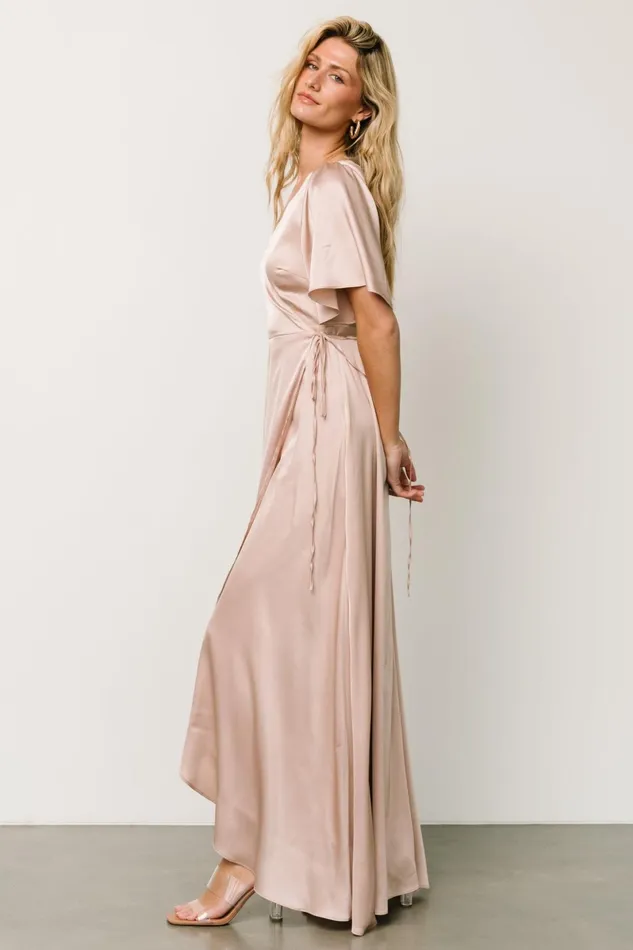 Vara Satin Maxi Wrap Dress Champagne Women Baltic Born Wedding Guest Vara Satin Maxi Wrap Dress Champagne Women Baltic Born Wedding Guest