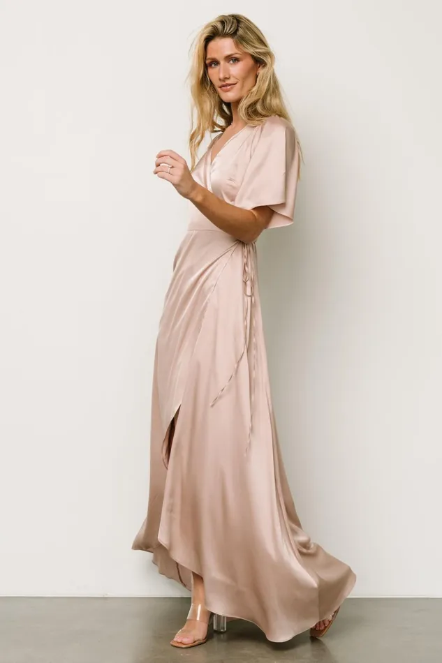 Vara Satin Maxi Wrap Dress Champagne Women Baltic Born Wedding Guest Vara Satin Maxi Wrap Dress Champagne Women Baltic Born Wedding Guest