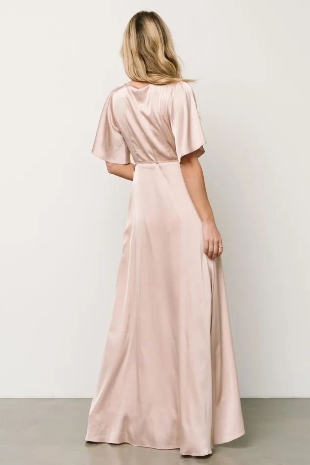 Vara Satin Maxi Wrap Dress Champagne Women Baltic Born Wedding Guest Vara Satin Maxi Wrap Dress Champagne Women Baltic Born Wedding Guest
