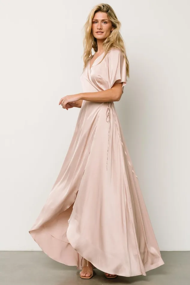 Vara Satin Maxi Wrap Dress Champagne Women Baltic Born Wedding Guest Vara Satin Maxi Wrap Dress Champagne Women Baltic Born Wedding Guest