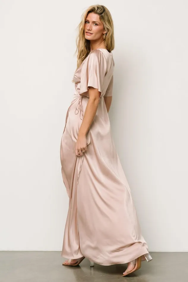 Vara Satin Maxi Wrap Dress Champagne Women Baltic Born Wedding Guest Vara Satin Maxi Wrap Dress Champagne Women Baltic Born Wedding Guest