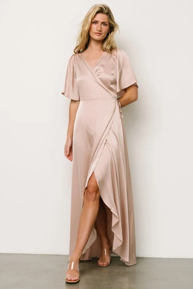 Vara Satin Maxi Wrap Dress Champagne Women Baltic Born Wedding Guest Vara Satin Maxi Wrap Dress Champagne Women Baltic Born Wedding Guest