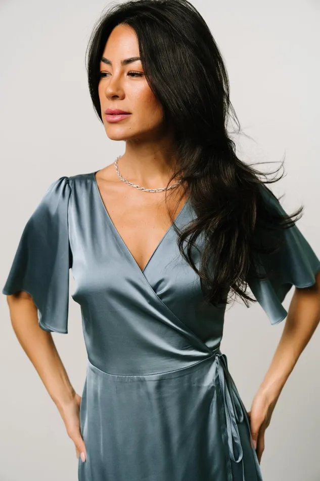 Vara Satin Maxi Wrap Dress Dusty Blue Women Baltic Born Wedding Guest Vara Satin Maxi Wrap Dress Dusty Blue Women Baltic Born Wedding Guest
