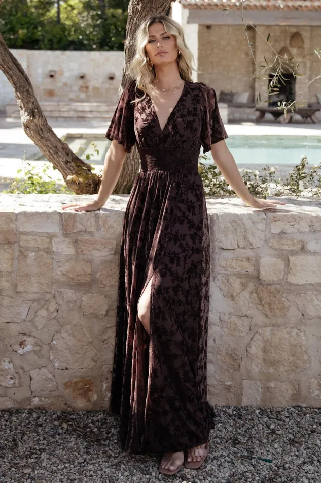 Veronica Velvet Maxi Dress Espresso Women Baltic Born Maxi Dresses