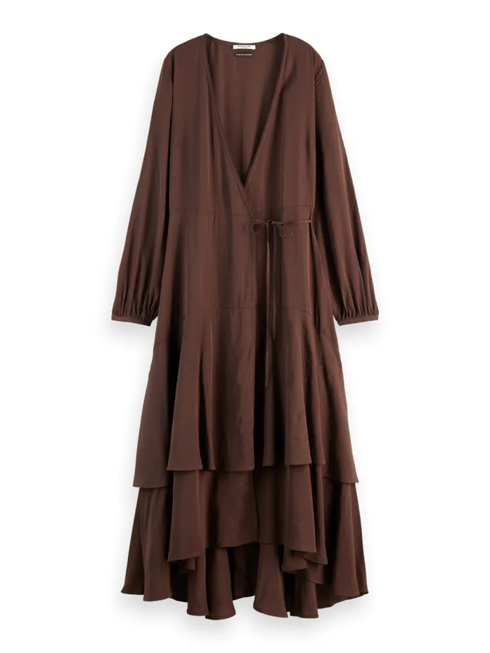 VISCOSE JACQUARD MIDI WRAP DRESS Coffee Women Scotch and Soda Dresses and Jumpsuits