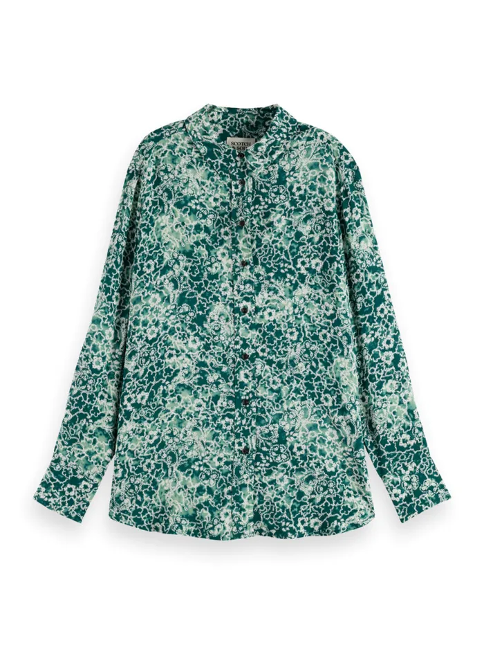 VISCOSE PRINTED RELAXED FIT SHIRT Shibori Floral Green Women Scotch and Soda Blouses and Shirts VISCOSE PRINTED RELAXED FIT SHIRT Shibori Floral Green Women Scotch and Soda Blouses and Shirts