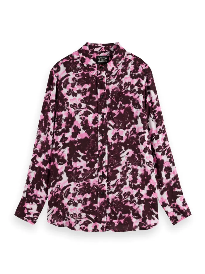 VISCOSE PRINTED RELAXED FIT SHIRT Shibori Floral Green Women Scotch and Soda Blouses and Shirts VISCOSE PRINTED RELAXED FIT SHIRT Shibori Floral Green Women Scotch and Soda Blouses and Shirts