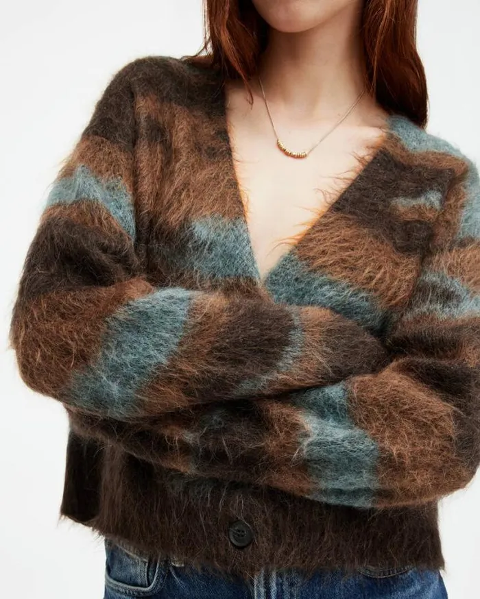Volka Abstract Print Brushed Cardigan Gingerblue Women AllSaints Sweaters