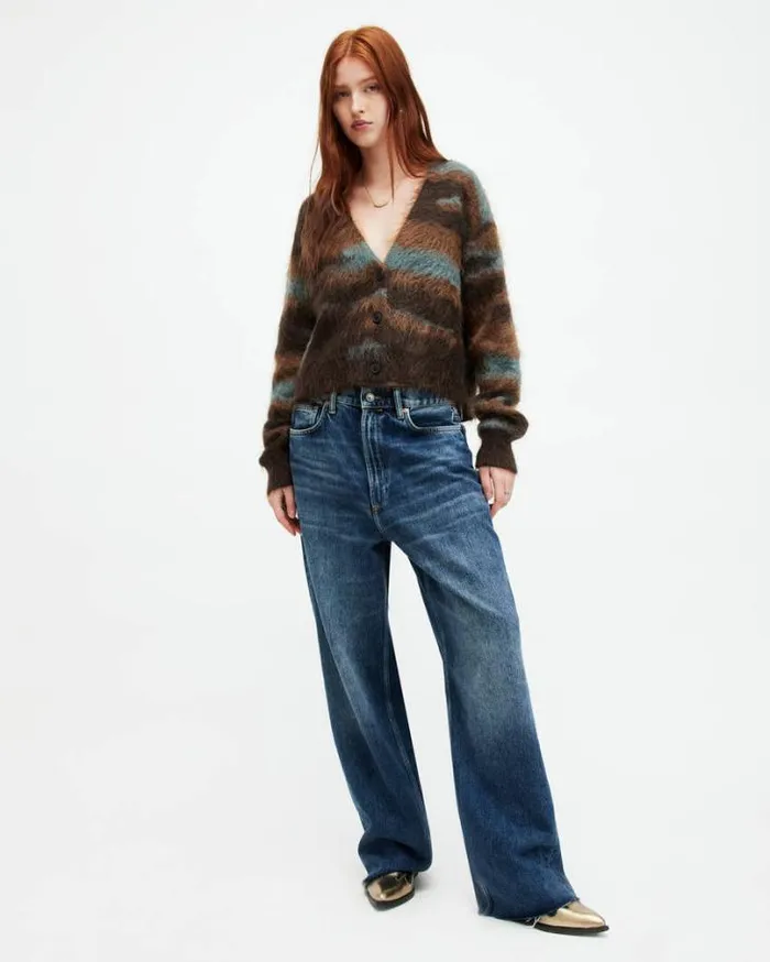 Volka Abstract Print Brushed Cardigan Gingerblue Women AllSaints Sweaters