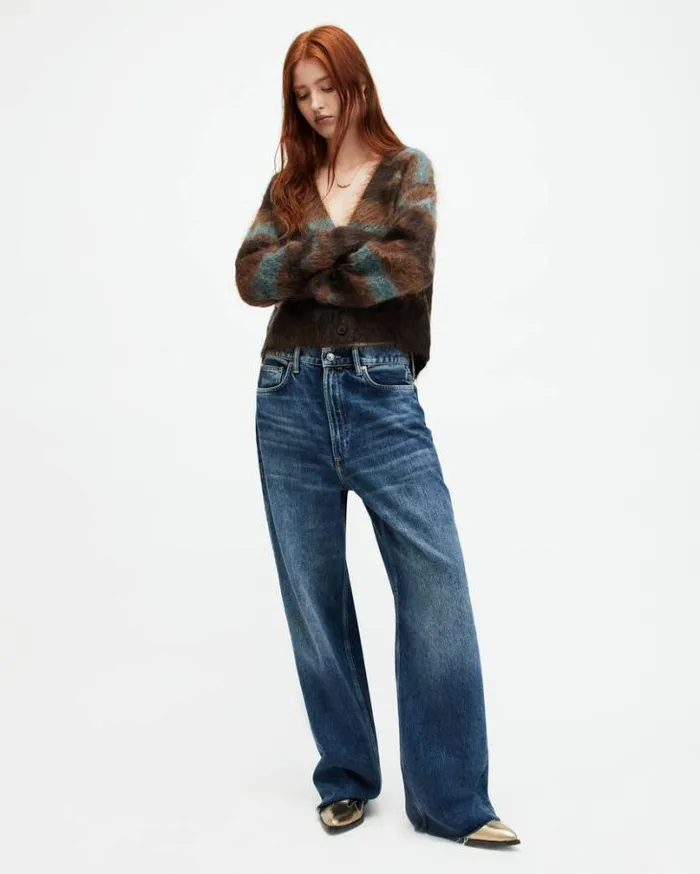 Volka Abstract Print Brushed Cardigan Gingerblue Women AllSaints Sweaters