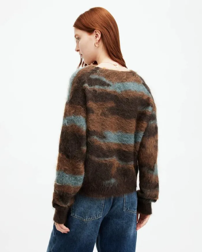 Volka Abstract Print Brushed Cardigan Gingerblue Women AllSaints Sweaters
