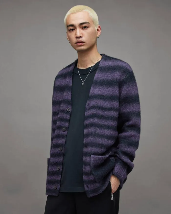Volt Space Dyed Relaxed Fit Cardigan Ink Navy Men AllSaints Sweaters