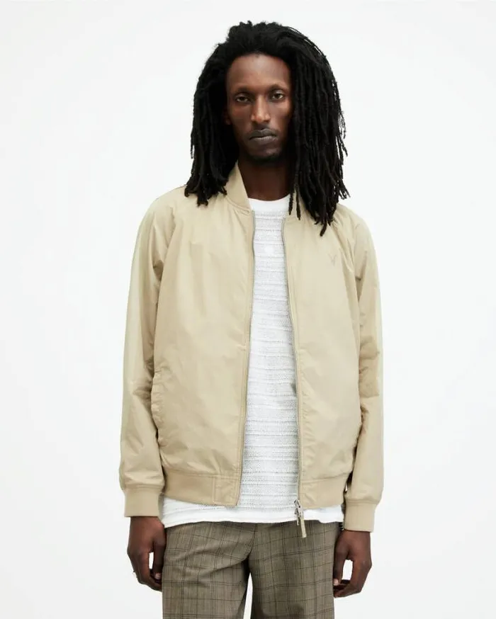 Waylan Ramskull Embroidered Bomber Jacket Stone Beige Men AllSaints Jackets and Coats