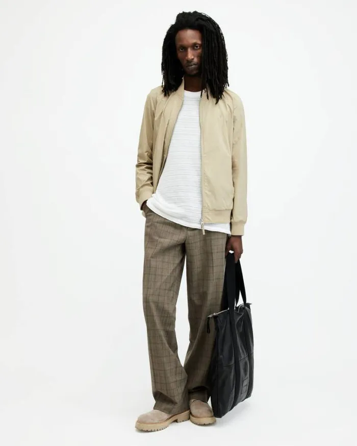 Waylan Ramskull Embroidered Bomber Jacket Stone Beige Men AllSaints Jackets and Coats Waylan Ramskull Embroidered Bomber Jacket Stone Beige Men AllSaints Jackets and Coats