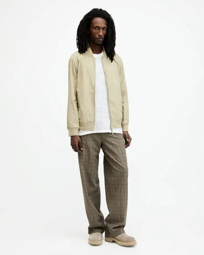 Waylan Ramskull Embroidered Bomber Jacket Stone Beige Men AllSaints Jackets and Coats Waylan Ramskull Embroidered Bomber Jacket Stone Beige Men AllSaints Jackets and Coats