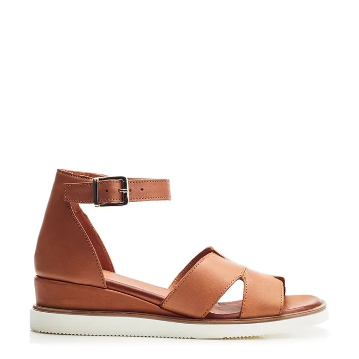 Wedge Sandals Women Moda In Pelle Emika Tan Leather