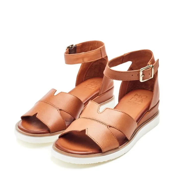 Wedge Sandals Women Moda In Pelle Emika Tan Leather