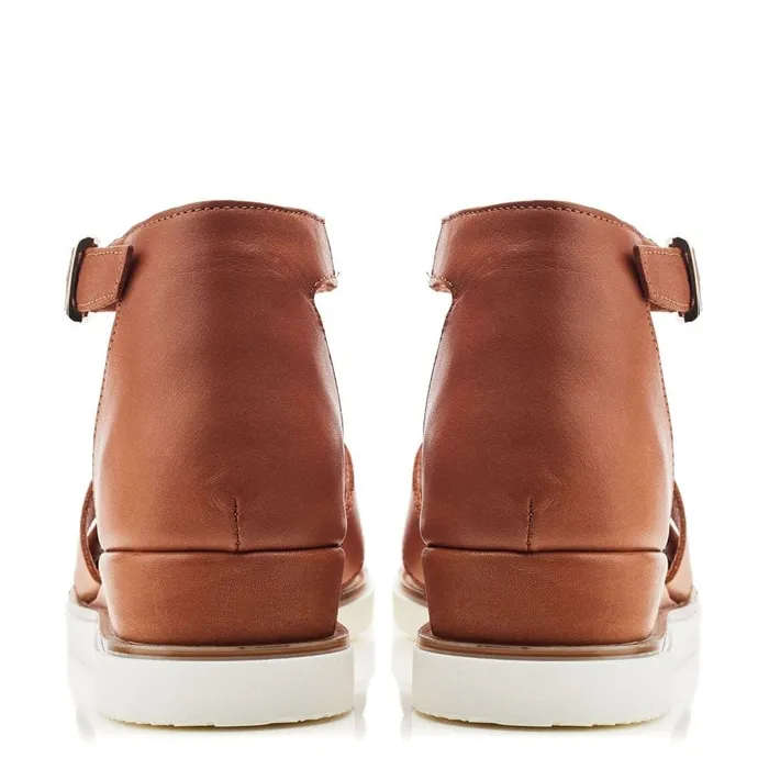 Wedge Sandals Women Moda In Pelle Emika Tan Leather