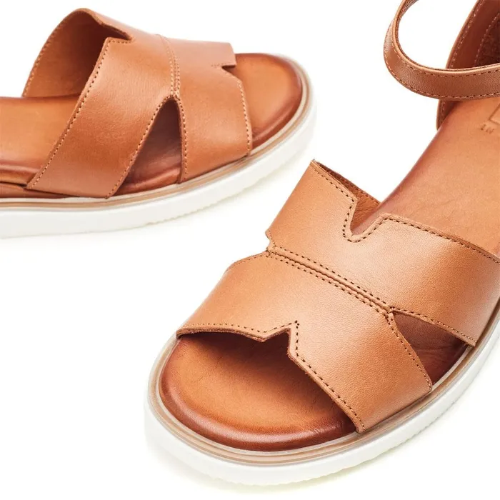 Wedge Sandals Women Moda In Pelle Emika Tan Leather