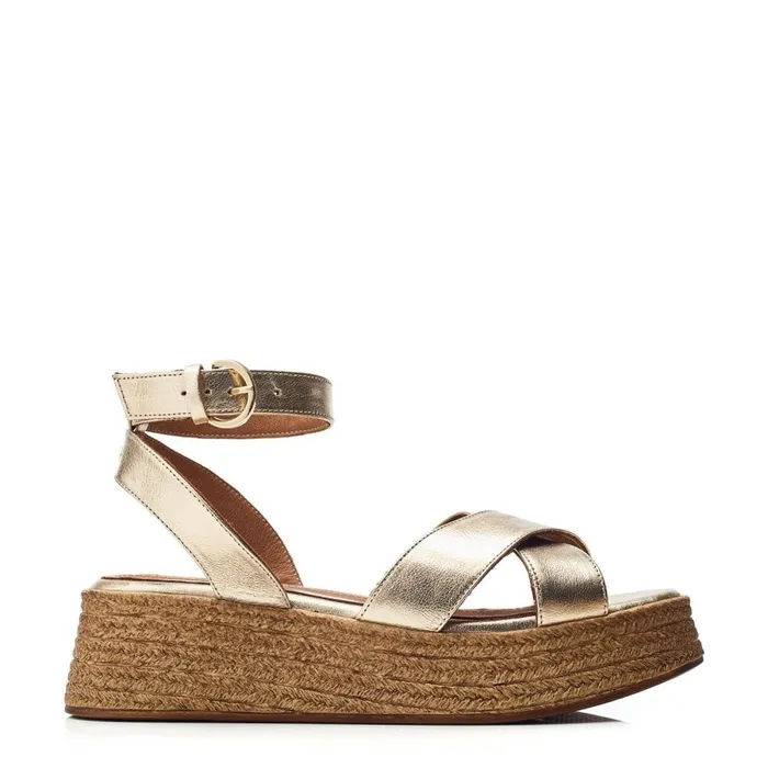 Wedge Sandals Women Moda In Pelle Pashyn Champagne Leather