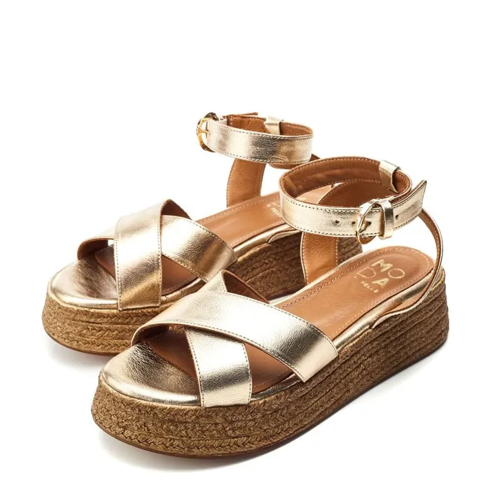 Wedge Sandals Women Moda In Pelle Pashyn Champagne Leather