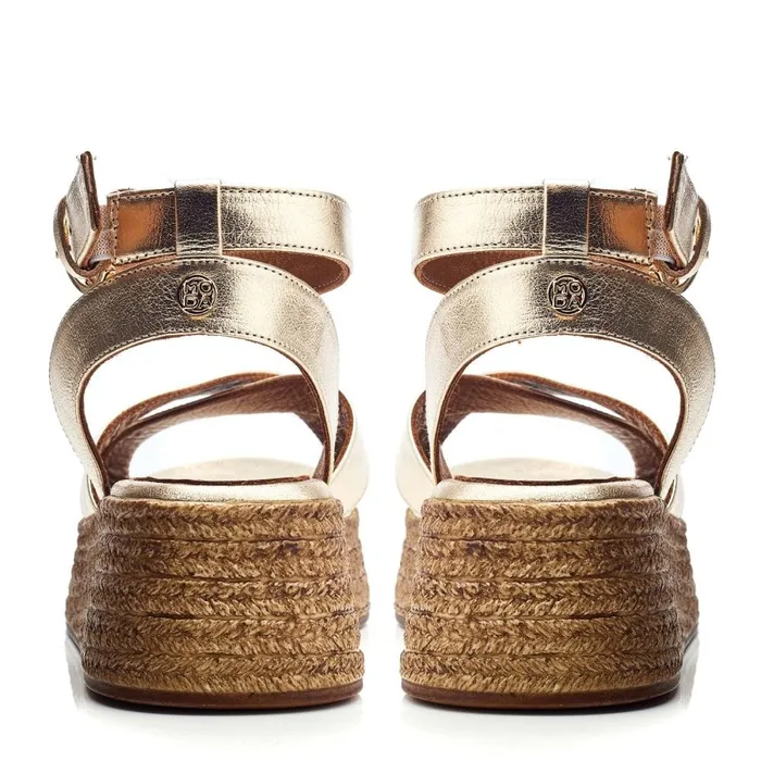 Wedge Sandals Women Moda In Pelle Pashyn Champagne Leather