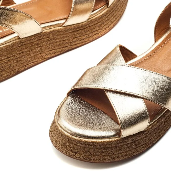 Wedge Sandals Women Moda In Pelle Pashyn Champagne Leather
