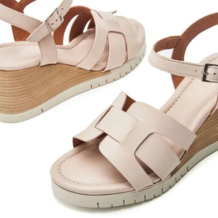 Wedge Sandals Women Moda In Pelle Pedie Off White Leather