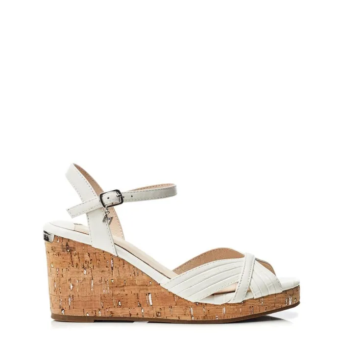 Wedge Sandals Women Moda In Pelle Peppermint White Leather