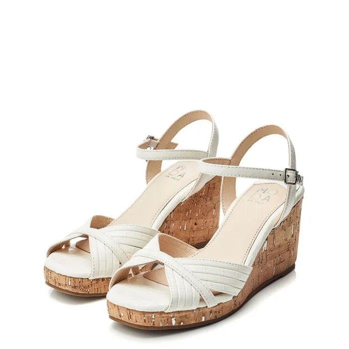 Wedge Sandals Women Moda In Pelle Peppermint White Leather