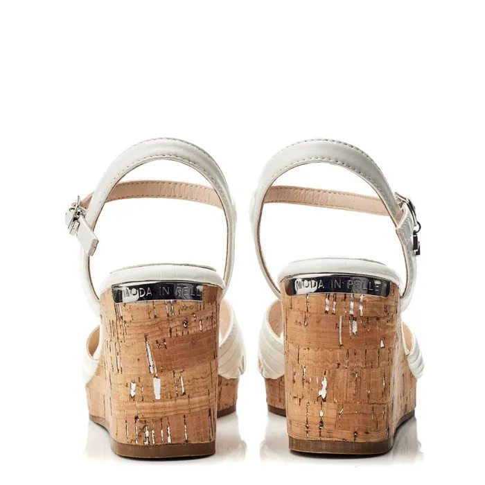 Wedge Sandals Women Moda In Pelle Peppermint White Leather