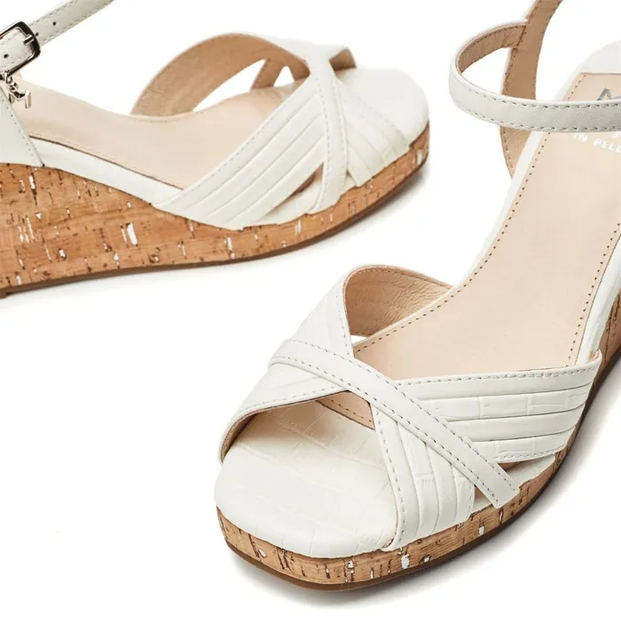 Wedge Sandals Women Moda In Pelle Peppermint White Leather