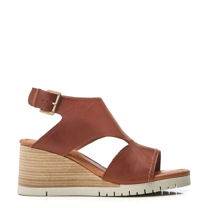 Wedge Sandals Women Moda In Pelle Peyten Tan Leather