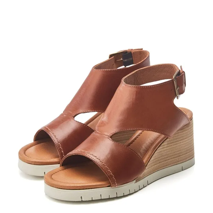 Wedge Sandals Women Moda In Pelle Peyten Tan Leather