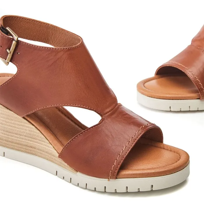 Wedge Sandals Women Moda In Pelle Peyten Tan Leather
