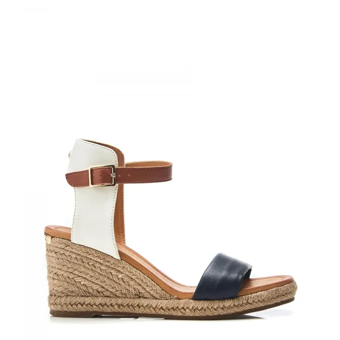 Wedge Sandals Women Moda In Pelle Phyllis NavyWhite Leather