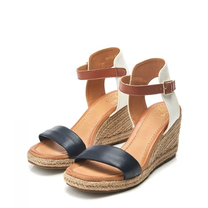 Wedge Sandals Women Moda In Pelle Phyllis NavyWhite Leather