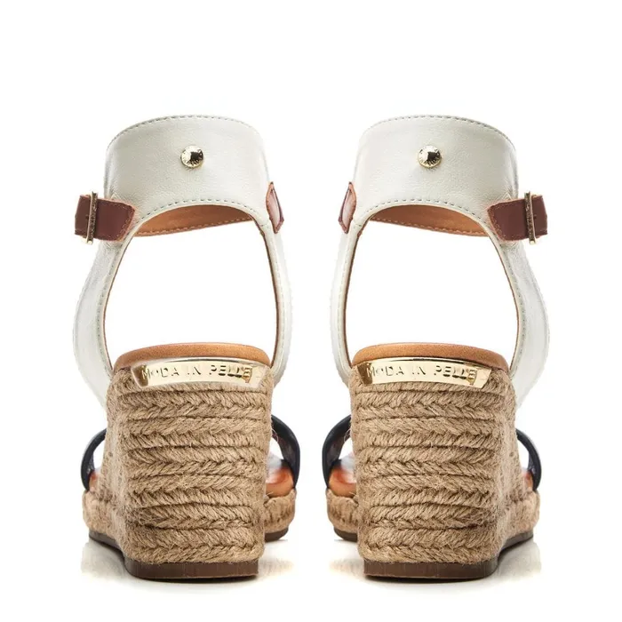 Wedge Sandals Women Moda In Pelle Phyllis NavyWhite Leather