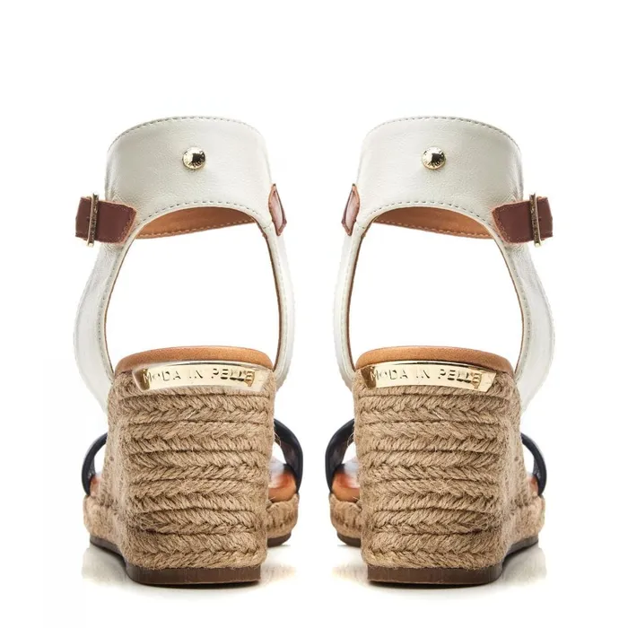 Wedge Sandals Women Moda In Pelle Phyllis NavyWhite Leather